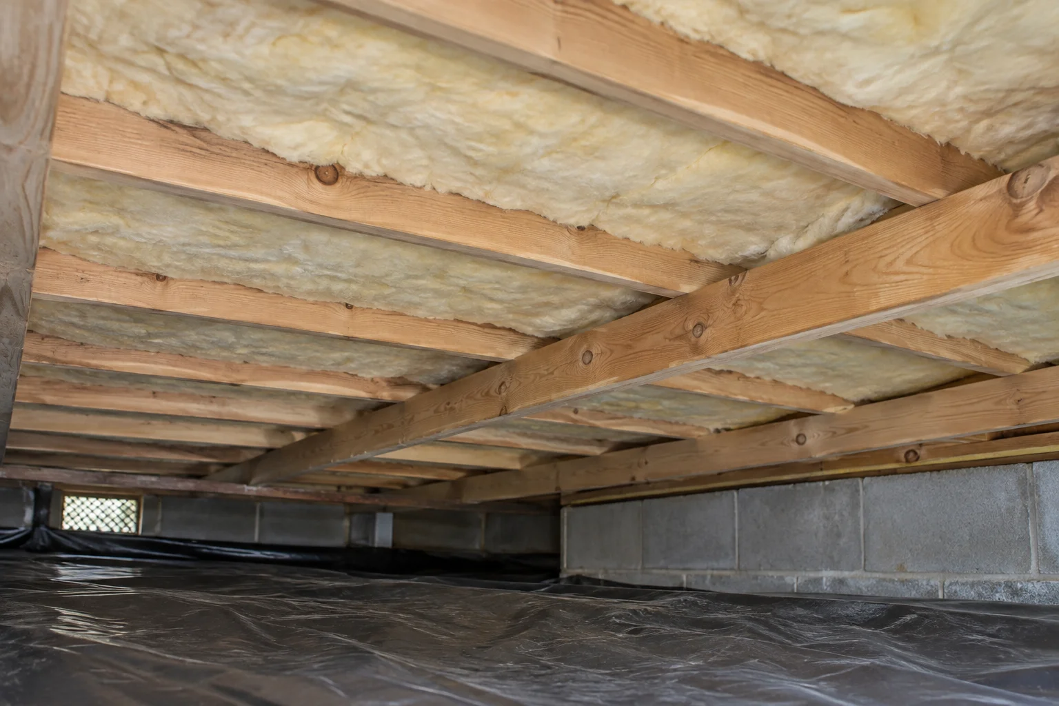 Supported insulation between crawlspace floor joists